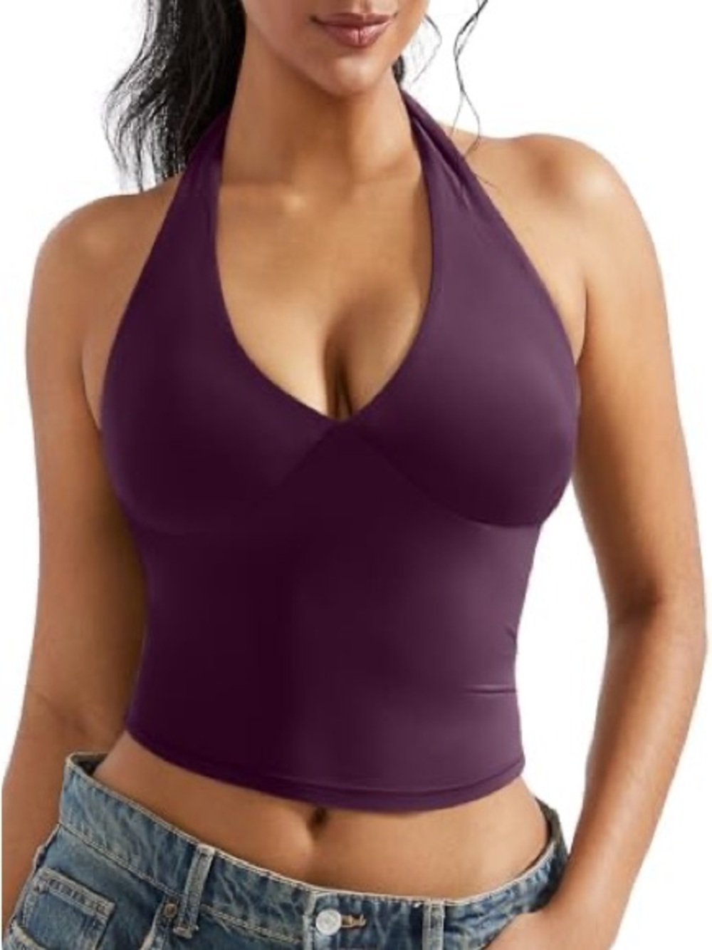NEW CCB Deep Plum Halter Sexy Stretchy Crop Top Small